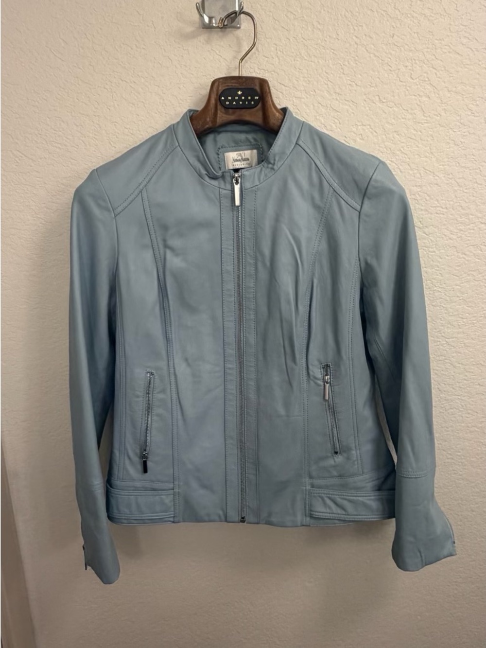 Neiman Marcus Womens Powder Blue Leather Jacket L